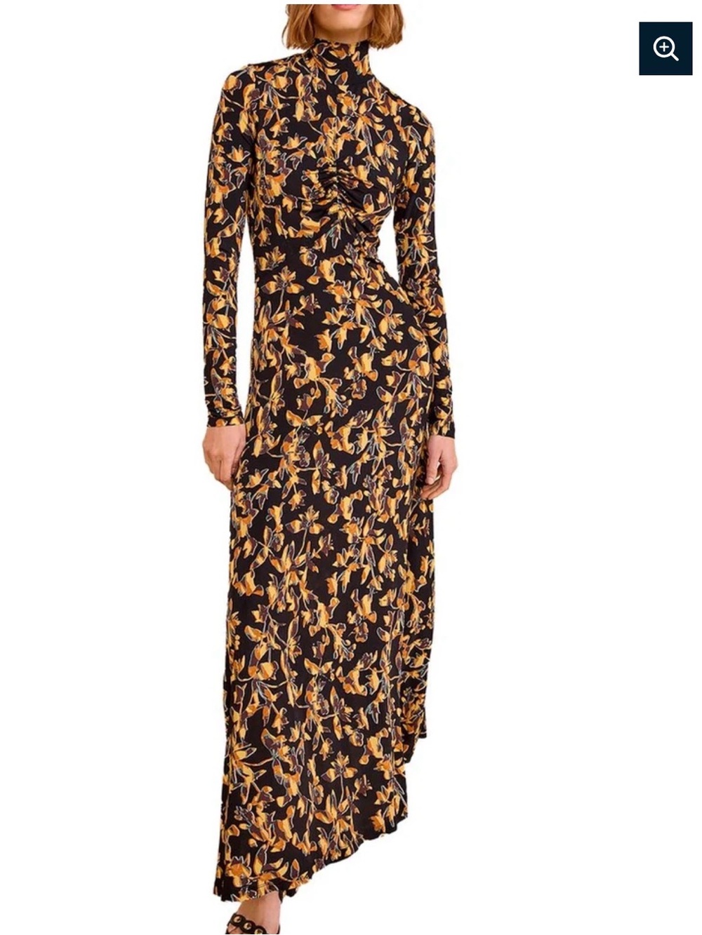 ULLA JOHNSON KOA JERSEY RUCHED FRONT TURTLENECK DRESS P